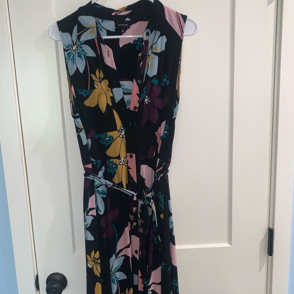 Who What Wear Floral Midi Dress - Black, Pink, Blue, Yellow